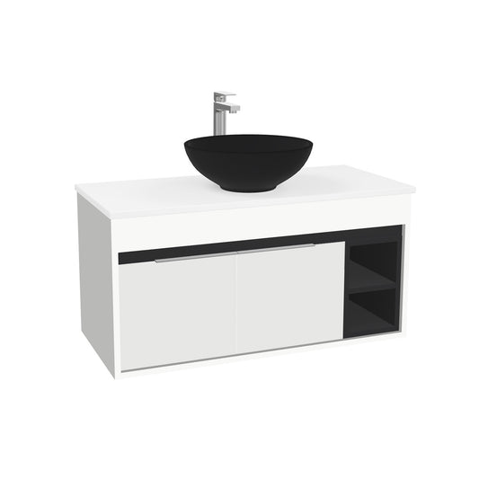 Aachen Badkamermeubel 100 cm Hoogglans Wit - Onderkast MDF - Softclose semi handgreep 1 deuren Inclusief Toledo keramische waskom met wastafelblad