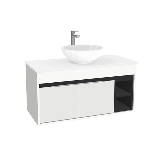 Aachen Badkamermeubel 100 cm Hoogglans Wit - Onderkast MDF - Softclose semi handgreep 1 deuren Inclusief Toledo keramische waskom met wastafelblad