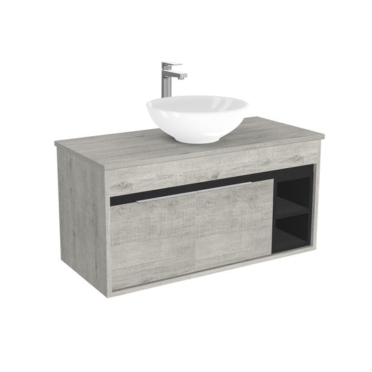 Aachen Badkamermeubel 100 cm Lissabon - Onderkast MDF - Softclose semi handgreep 2 deuren Inclusief keramische waskom met wastafelblad