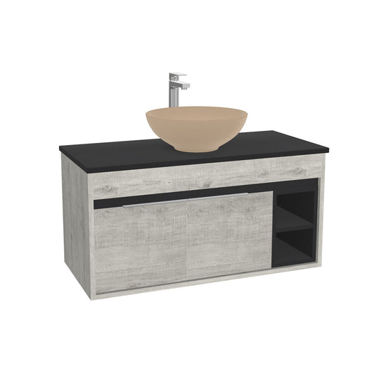 Aachen Badkamermeubel 100 cm Lissabon - Onderkast MDF - Softclose semi handgreep 2 deuren Inclusief Toledo keramische waskom met wastafelblad