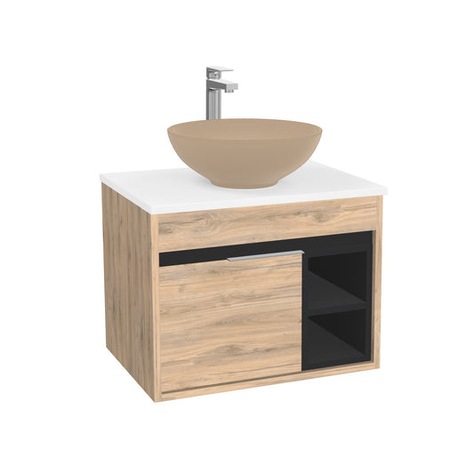 Aachen Badkamermeubel 65 cm Dorado - Onderkast MDF - Softclose semi handgreep 1 deur Inclusief Toledo keramische waskom met wastafelblad