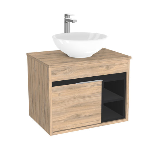 Aachen Badkamermeubel 65 cm Dorado - Onderkast MDF - Softclose semi handgreep 1 deur Inclusief keramische waskom met wastafelblad