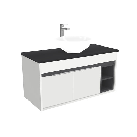 Aachen Badkamermeubel 100 cm Hoogglans Wit - Onderkast MDF - Softclose semi handgreep 1 deuren Inclusief keramische waskom met wastafelblad
