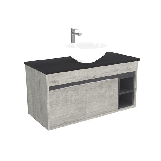 Aachen Badkamermeubel 100 cm Lissabon - Onderkast MDF - Softclose semi handgreep 2 deuren Inclusief keramische waskom met wastafelblad