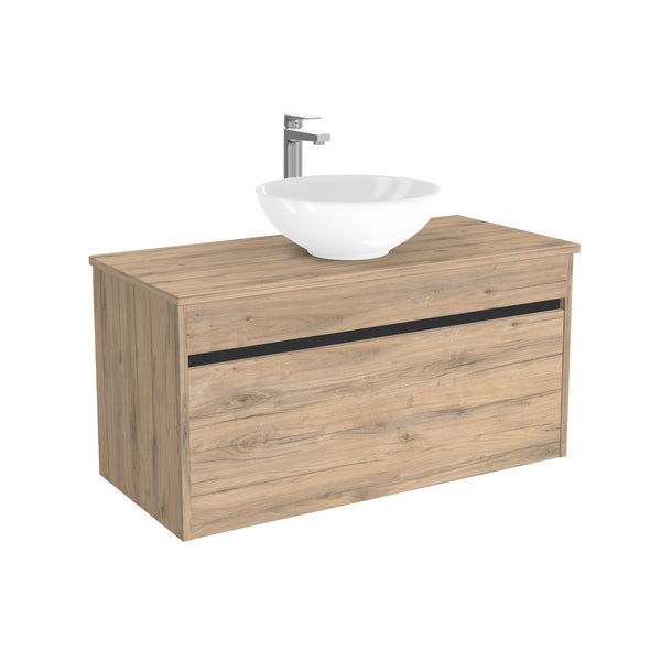 Amsterdam Badkamermeubel 100 cm Dorado - Onderkast MDF - Softclose greeploos 2 lades Inclusief keramische waskom met wastafelblad