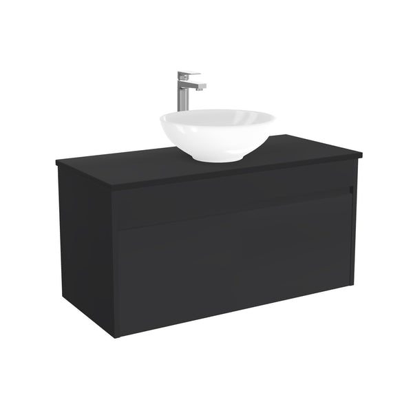 Amsterdam Badkamermeubel 100 cm Mat Zwart - Onderkast MDF - Softclose greeploos 2 lades Inclusief keramische waskom met wastafelblad