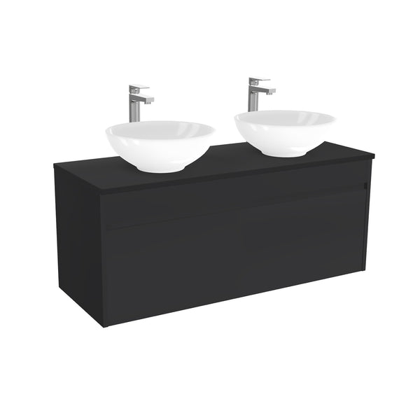 Amsterdam Badkamermeubel 120 cm Mat Zwart - Onderkast MDF - Softclose greeploos 2 lades Inclusief keramische waskom met wastafelblad