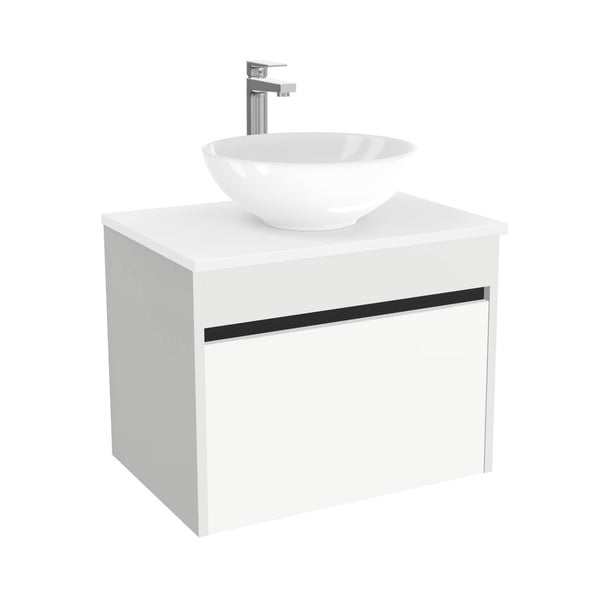 Amsterdam Badkamermeubel 65 cm Hoogglans Wit - Onderkast MDF - Softclose greeploos 2 lades Inclusief keramische waskom met wastafelblad