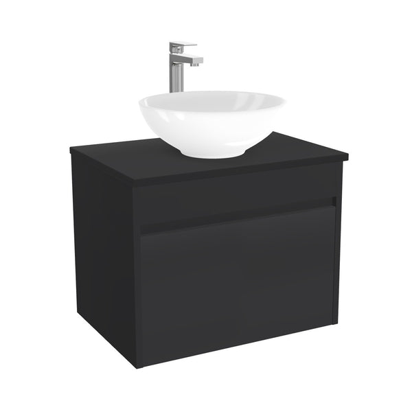 Amsterdam Badkamermeubel 65 cm Mat Zwart - Onderkast MDF - Softclose greeploos 2 lades Inclusief keramische waskom met wastafelblad