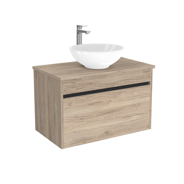 Amsterdam Badkamermeubel 80 cm Duitse Eik - Onderkast MDF - Softclose greeploos 2 lades Inclusief keramische waskom met wastafelblad