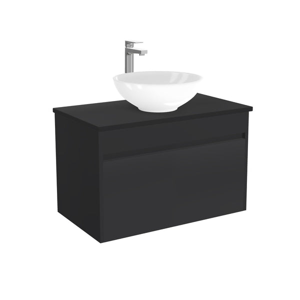 Amsterdam Badkamermeubel 80 cm Mat Zwart - Onderkast MDF - Softclose greeploos 2 lades Inclusief keramische waskom met wastafelblad