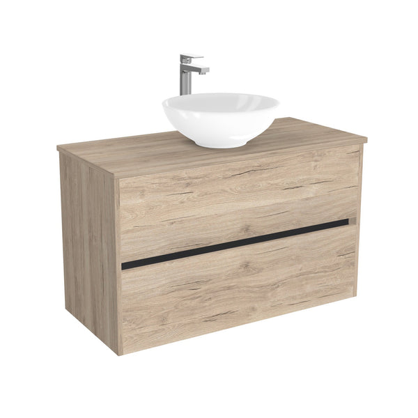Berlin Badkamermeubel 100 cm Duitse Eik - Onderkast MDF - Softclose greeploos 2 lades Inclusief keramische waskom met wastafelblad