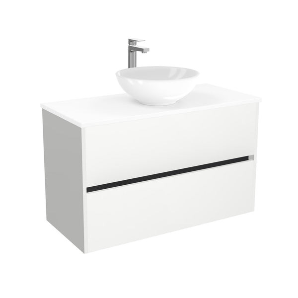 Berlin Badkamermeubel 100 cm Hoogglans Wit - Onderkast MDF - Softclose greeploos 2 lades Inclusief keramische waskom met wastafelblad