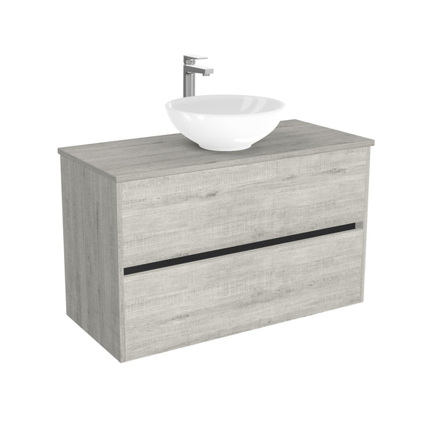 Berlin Badkamermeubel 100 cm Lissabon - Onderkast MDF - Softclose greeploos 2 lades Inclusief keramische waskom met wastafelblad
