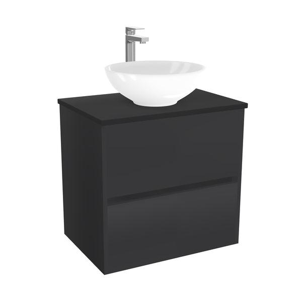 Berlin Badkamermeubel 65 cm Mat Zwart - Onderkast MDF - Softclose greeploos 2 lades Inclusief keramische waskom met wastafelblad