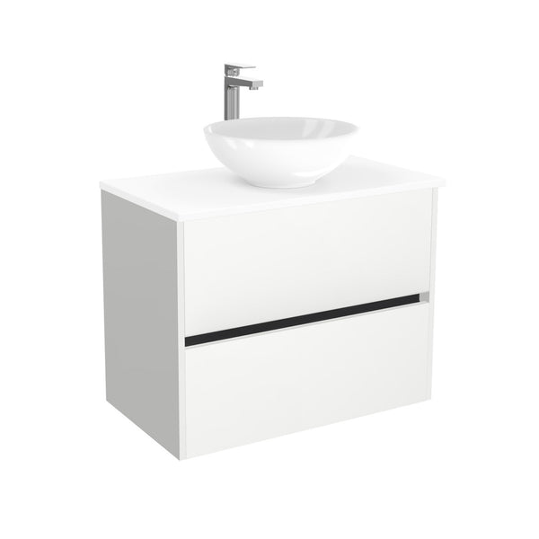 Berlin Badkamermeubel 80 cm Hoogglans Wit - Onderkast MDF - Softclose greeploos 2 lades Inclusief keramische waskom met wastafelblad