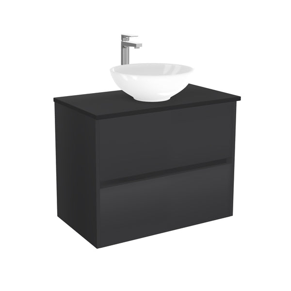 Berlin Badkamermeubel 80 cm Mat Zwart - Onderkast MDF - Softclose greeploos 2 lades Inclusief keramische waskom met wastafelblad