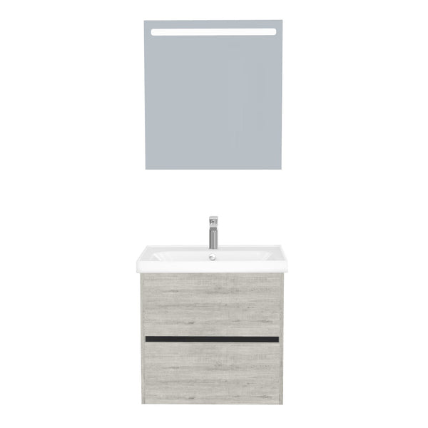 Berlin Badkamermeubel Set 65 cm Lissabon - Onderkast MDF Softclose Greeploos 2 lades met Keramische Wastafel 1 kraangat en Badkamerspiegel met Led-verlichting