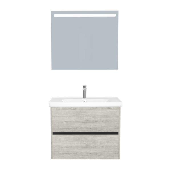 Berlin Badkamermeubel Set 80 cm Lissabon - Onderkast MDF Softclose Greeploos 2 lades met Keramische Wastafel 1 kraangat en Badkamerspiegel met Led-verlichting