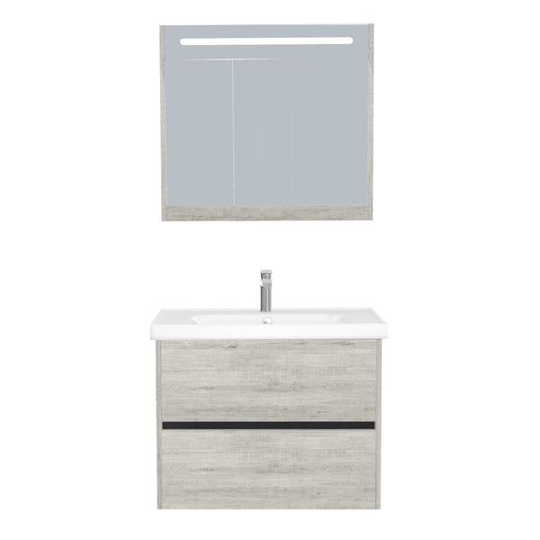 Berlin Badkamermeubel Set 80 cm Lissabon - Onderkast MDF Softclose Greeploos 2 lades met Keramische Wastafel 1 kraangat en Badkamerspiegelkast met Led-verlichting