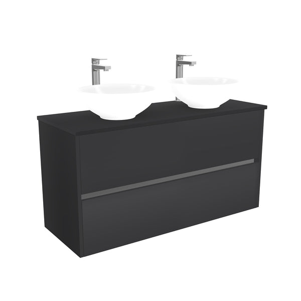 Berlin Badkamermeubel 120 cm Mat Zwart - Onderkast MDF - Softclose greeploos 2 lades Inclusief keramische waskom met wastafelblad