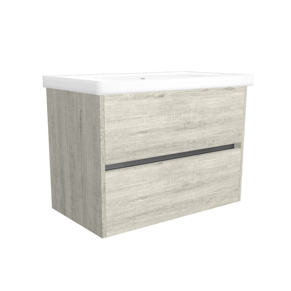 Berlin 80 cm Lissabon - Onderkast MDF Softclose Greeploos 2 lades met Keramische Wastafel 1 kraangat - Wastafelmeubel Met Frame Wastafels