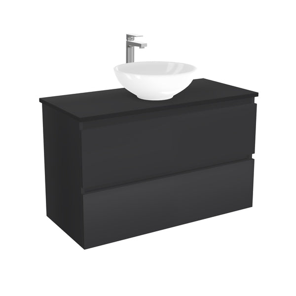 Bonn Badkamermeubel 100 cm Mat Zwart - Onderkast MDF - Softclose greeploos 2 lades Inclusief keramische waskom met wastafelblad