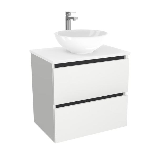 Bonn Badkamermeubel 65 cm Hoogglans Wit - Onderkast MDF - Softclose greeploos 2 lades Inclusief keramische waskom met wastafelblad