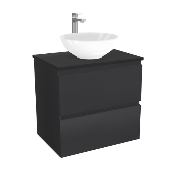 Bonn Badkamermeubel 65 cm Mat Zwart - Onderkast MDF - Softclose greeploos 2 lades Inclusief keramische waskom met wastafelblad