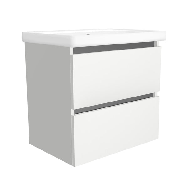 Bonn 65 cm Hoogglans Wit - Wastafelmeubel Met Frame - Onderkast MDF Softclose Greeploos 2 lades met Keramische Wastafel 1 kraangat - Wastafelmeubel Met Frame Wastafels