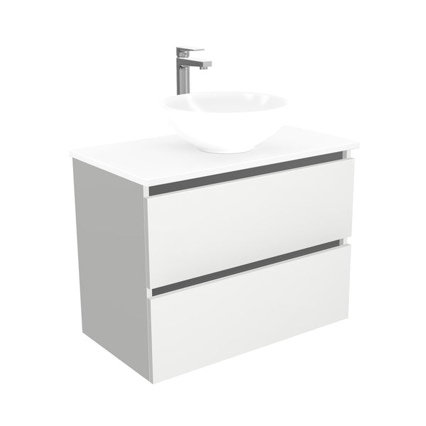 Bonn Badkamermeubel 80 cm Hoogglans Wit - Onderkast MDF - Softclose greeploos 2 lades Inclusief keramische waskom met wastafelblad