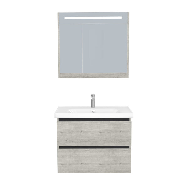 Bonn Badkamermeubel Set 80 cm Lissabon - Onderkast MDF Softclose Greeploos 2 lades met Keramische Wastafel 1 kraangat en Badkamerspiegelkast met Led-verlichting