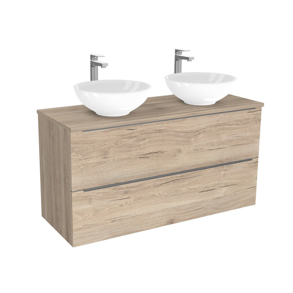 Frankfurt Badkamermeubel 120 cm Duitse Eik - Onderkast MDF - Softclose semi handgreep 2 lades Inclusief keramische waskom met wastafelblad