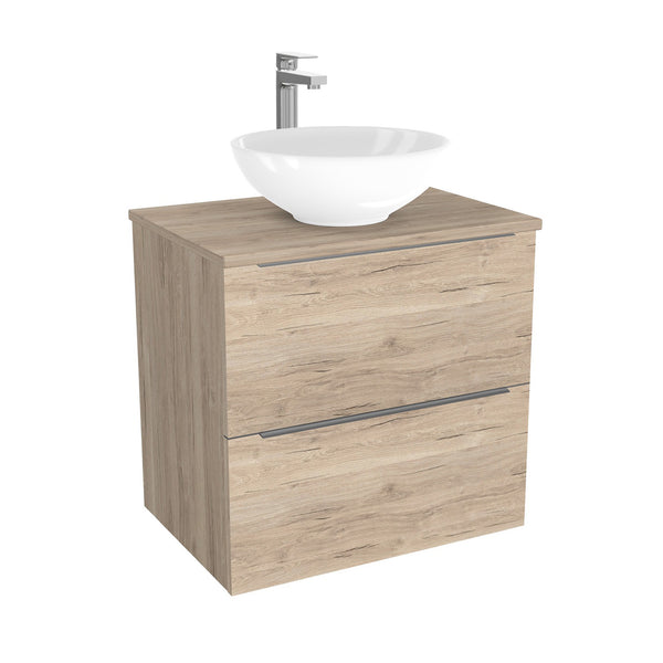 Frankfurt Badkamermeubel 65 cm Duitse Eik - Onderkast MDF - Softclose semi handgreep 2 lades Inclusief keramische waskom met wastafelblad