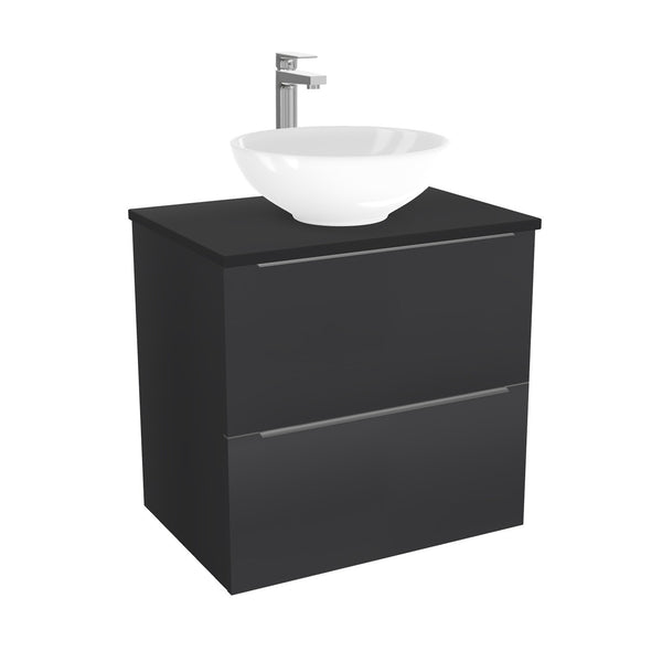 Frankfurt Badkamermeubel 65 cm Mat Zwart - Onderkast MDF - Softclose semi handgreep 2 lades Inclusief keramische waskom met wastafelblad