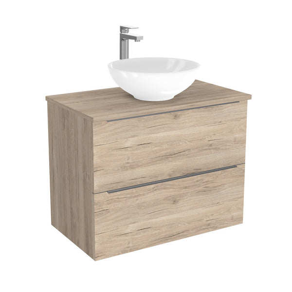 Frankfurt Badkamermeubel 80 cm Duitse Eik - Onderkast MDF - Softclose semi handgreep 2 lades Inclusief keramische waskom met wastafelblad