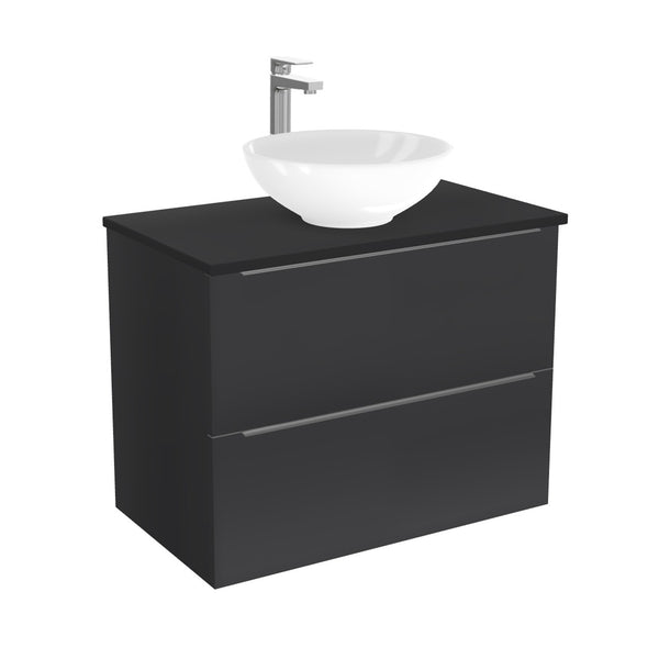 Frankfurt Badkamermeubel 80 cm Mat Zwart - Onderkast MDF - Softclose semi handgreep 2 lades Inclusief keramische waskom met wastafelblad