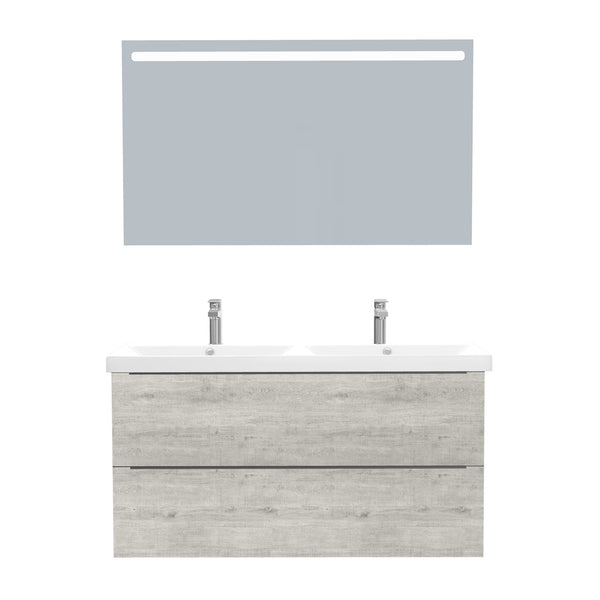 Frankfurt Badkamermeubel Set 120 cm Lissabon - Onderkast MDF Softclose Semi handgreep 2 lades met Keramische Wastafel 2 kraangat en Badkamerspiegel met Led-verlichting