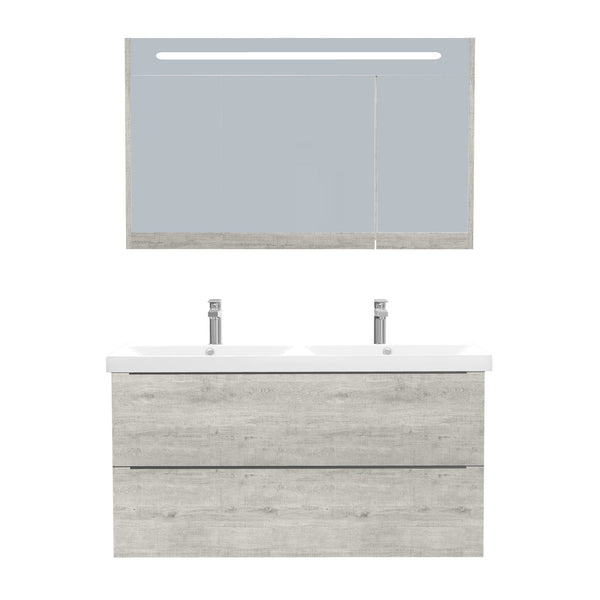 Frankfurt Badkamermeubel Set 120 cm Lissabon - Onderkast MDF Softclose Semi handgreep 2 lades met Keramische Wastafel 2 kraangat en Badkamerspiegelkast met Led-verlichting