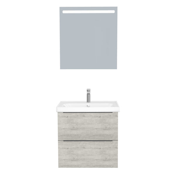 Frankfurt Badkamermeubel Set 65 cm Lissabon - Onderkast MDF Softclose Semi handgreep 2 lades met Keramische Wastafel 1 kraangat en Badkamerspiegel met Led-verlichting