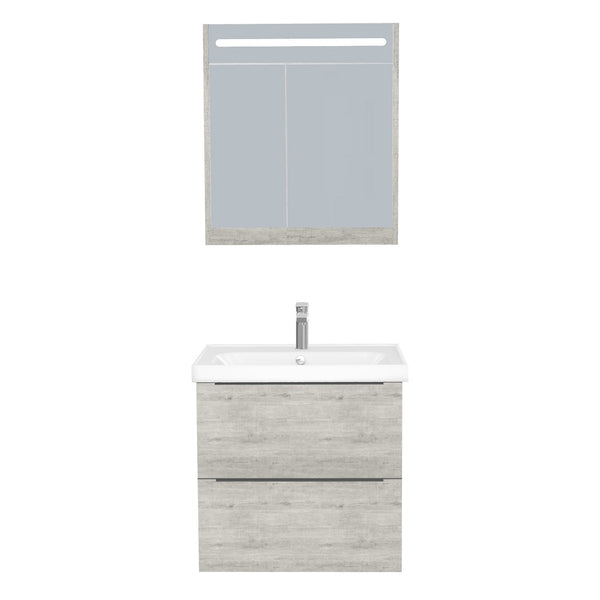 Frankfurt Badkamermeubel Set 65 cm Lissabon - Onderkast MDF Softclose Semi handgreep 2 lades met Keramische Wastafel 1 kraangat en Badkamerspiegelkast met Led-verlichting