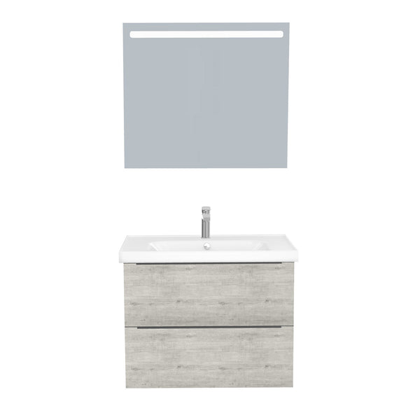 Frankfurt Badkamermeubel Set 80 cm Lissabon - Onderkast MDF Softclose Semi handgreep 2 lades met Keramische Wastafel 1 kraangat en Badkamerspiegel met Led-verlichting