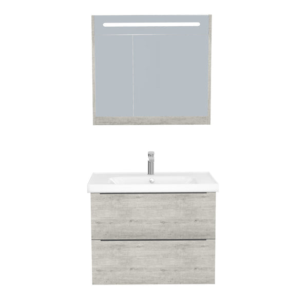 Frankfurt Badkamermeubel Set 80 cm Lissabon - Onderkast MDF Softclose Semi handgreep 2 lades met Keramische Wastafel 1 kraangat en Badkamerspiegelkast met Led-verlichting