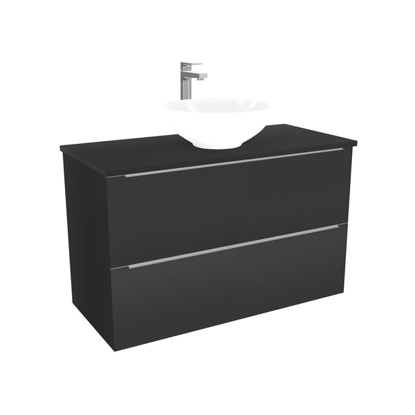 Frankfurt Badkamermeubel 100 cm Mat Zwart - Onderkast MDF - Softclose semi handgreep 2 lades Inclusief keramische waskom met wastafelblad