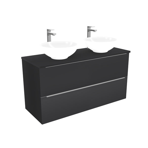 Frankfurt Badkamermeubel 120 cm Mat Zwart - Onderkast MDF - Softclose semi handgreep 2 lades Inclusief keramische waskom met wastafelblad