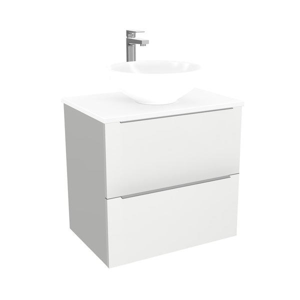 Frankfurt Badkamermeubel 65 cm Hoogglans Wit - Onderkast MDF - Softclose semi handgreep 2 lades Inclusief keramische waskom met wastafelblad