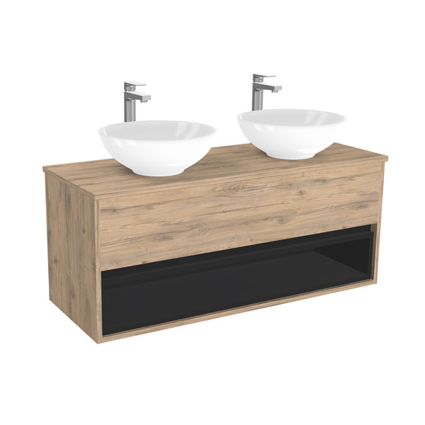 Wastafel met onderkast 80 cm set, gegroefd wotan eiken, 50 cm keramisc Wastafel met onderkast 80 cm set, gegroefd wotan eiken, 50 cm keramisc