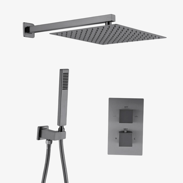 Showerset Amber Thermostatisch Inbouw Vierkant 10 Inch Muur 25 cm Gun Metal