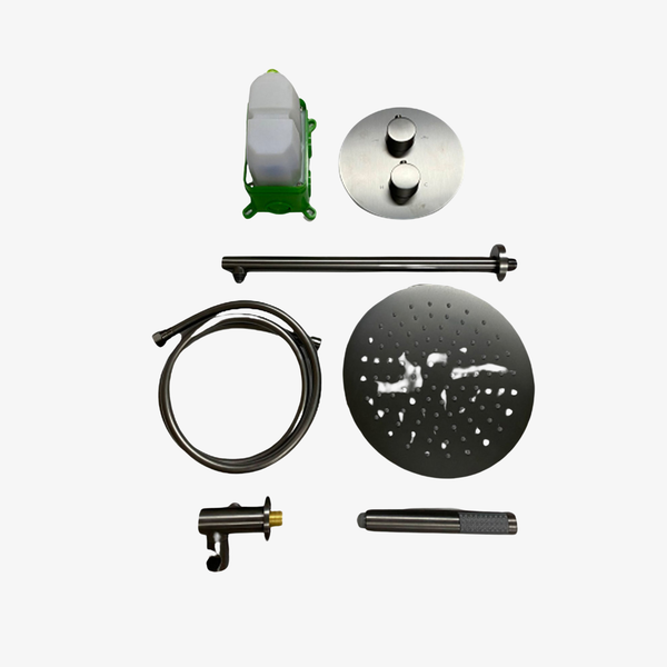 Showerset Lieke Thermostatisch Inbouw Rond 10 Inch Muur 25 cm Gun Metal