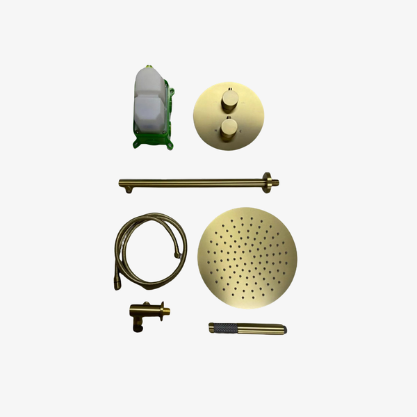 Showerset Lieke Thermostatisch Inbouw Rond 12 Inch Muur 30 cm Brushed Gold